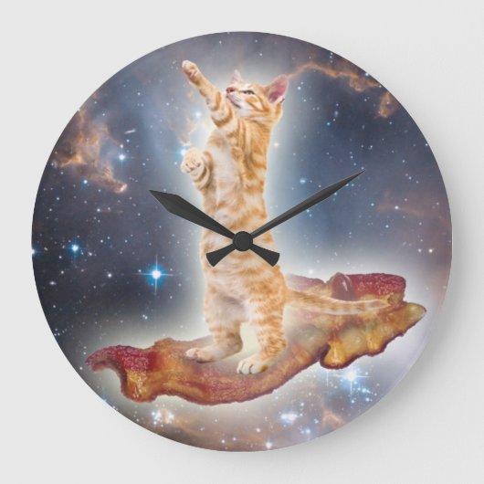 Bacon Surfing Cat Clock Grote Klok (Voorkant)