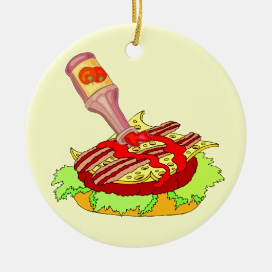 Bacon swiss cheeseburger met ketchup keramisch ornament (Voorkant)
