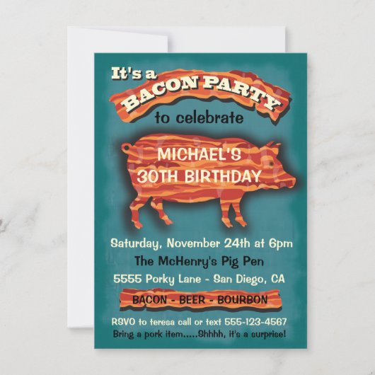 Bacon Varken Party Uitnodiging (Voorkant)