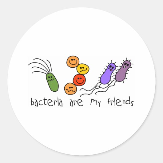 Bacteria zijn mijn vrienden ronde sticker (Voorkant)
