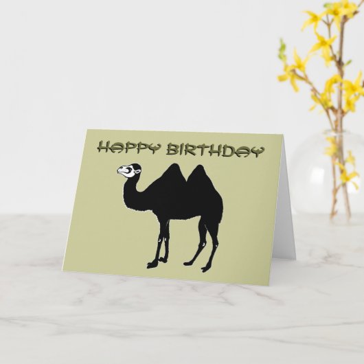 Bactrische Camel Verjaardag Kaart (Gele Bloem)