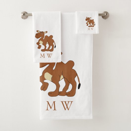 Bactrische Kameel Design met Monogram Bad Handdoek (Insitu)