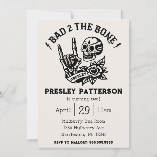 Bad 2 The Bone: een verjaardagsfeestje van twee ja Kaart (Voorkant)