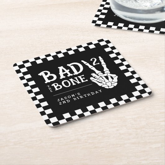 Bad 2 the Bone Skeleton 2nd Birthday Party Kartonnen Onderzetters (Schuin)