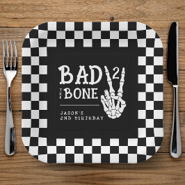 Bad 2 the Bone Skeleton 2nd Birthday Party Papieren Bordje