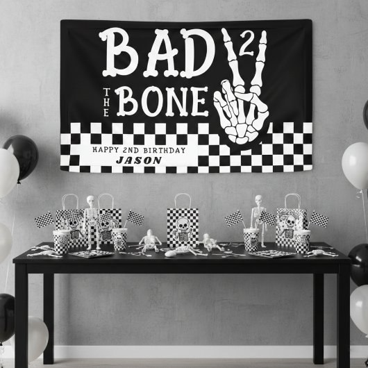 Bad 2 the Bone Skeleton 2nd Birthday Party Spandoek