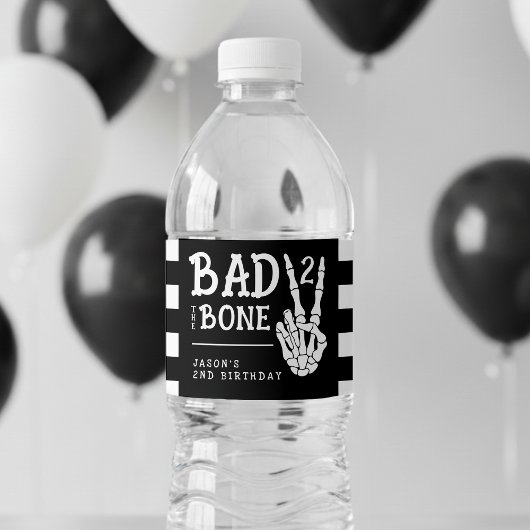 Bad 2 the Bone Skeleton 2nd Birthday Party Waterfles Etiket