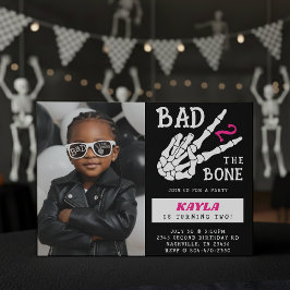 Bad 2 the Bone Skeleton Photo 2nd Birthday Party Kaart