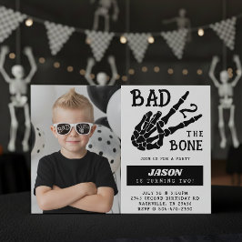 Bad 2 the Bone Skeleton Photo 2nd Birthday Party Kaart
