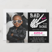 Bad 2 the Bone Skeleton Photo 2nd Birthday Party Kaart (Voorkant)