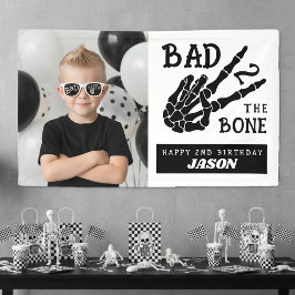 Bad 2 the Bone Skeleton Photo 2nd Birthday Party Spandoek