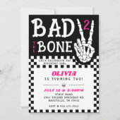 Bad 2 the Bone Skeleton Pink 2nd Birthday Party Kaart (Voorkant)