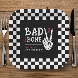 Bad 2 the Bone Skeleton Pink 2nd Birthday Party Papieren Bordje