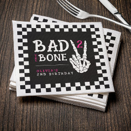 Bad 2 the Bone Skeleton Pink 2nd Birthday Party Servet