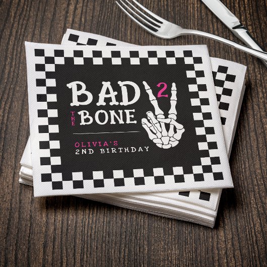 Bad 2 the Bone Skeleton Pink 2nd Birthday Party Servet