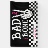 Bad 2 the Bone Skeleton Pink 2nd Birthday Party Spandoek (Verticaal)