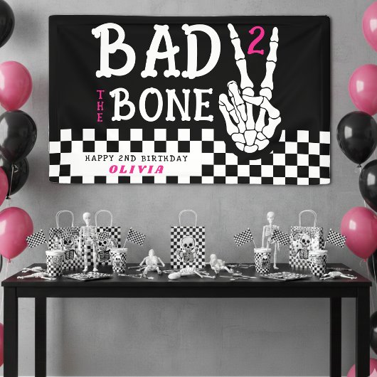 Bad 2 the Bone Skeleton Pink 2nd Birthday Party Spandoek