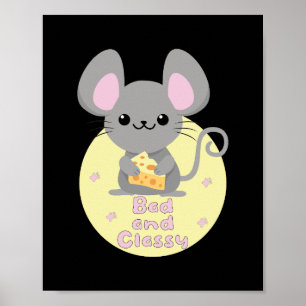 Bad and Classy Kawaii Rat Eating Cheese Yellow Poster