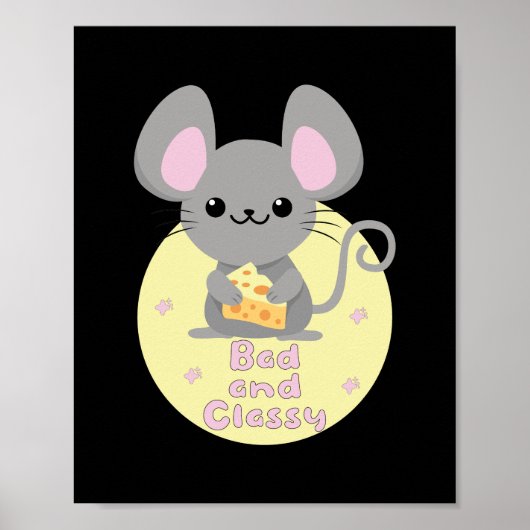 Bad and Classy Kawaii Rat Eating Cheese Yellow Poster (Voorkant)