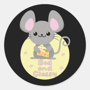 Bad and Classy Kawaii Rat Eating Cheese Yellow Ronde Sticker