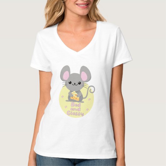 Bad and Classy Kawaii Rat Eating Cheese Yellow T-shirt (Voorkant)