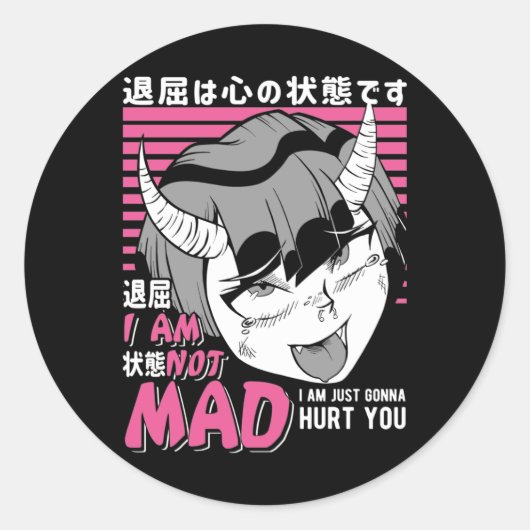 Bad Anime Girl Otaku Angry Manga Devil Ronde Sticker (Voorkant)