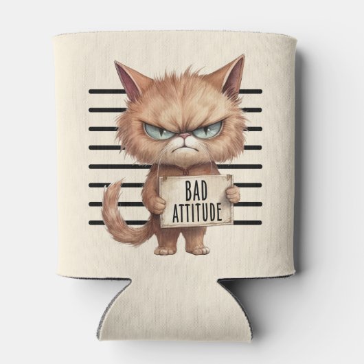 Bad Attitude Cat Mugshot – Grappig katachtig ontwe Blikjeskoeler (Achterkant)