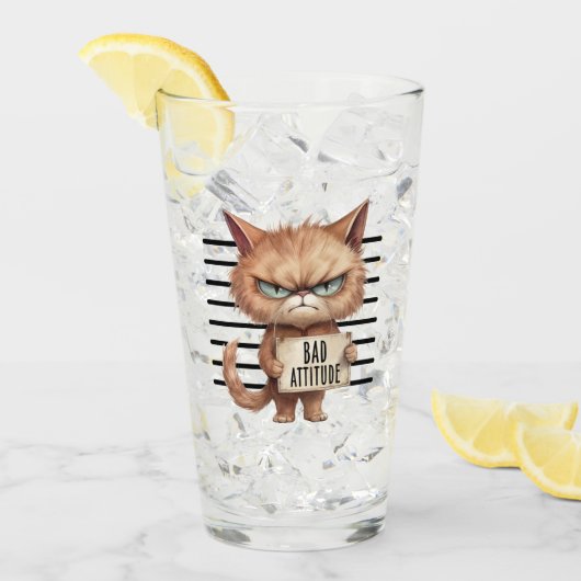 Bad Attitude Cat Mugshot – Grappig katachtig ontwe Glas (Voorkant ijs)