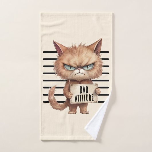 Bad Attitude Cat Mugshot – Grappig katachtig ontwe Handdoek (Handdoek)