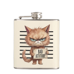 Bad Attitude Cat Mugshot – Grappig katachtig ontwe Heupfles