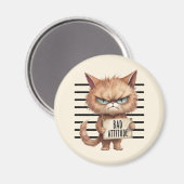 Bad Attitude Cat Mugshot – Grappig katachtig ontwe Magneet (Voorkant / Achterkant)
