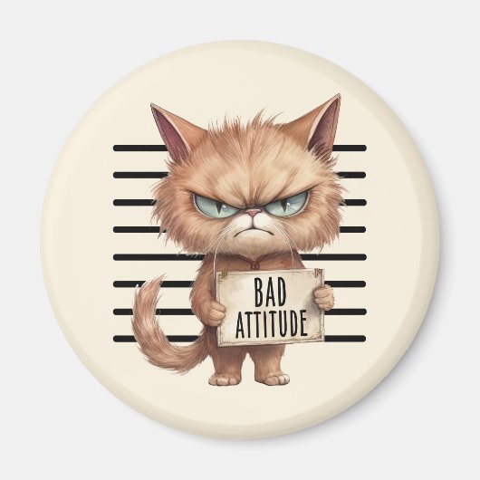 Bad Attitude Cat Mugshot – Grappig katachtig ontwe Magneet (Voorkant)