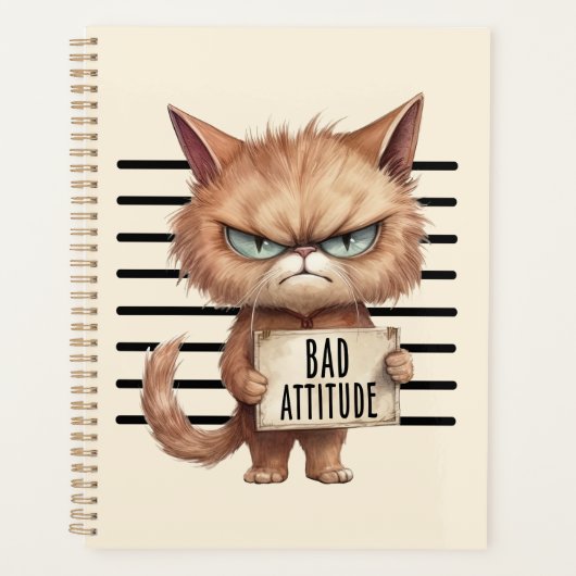 Bad Attitude Cat Mugshot – Grappig katachtig ontwe Planner (Voorkant)