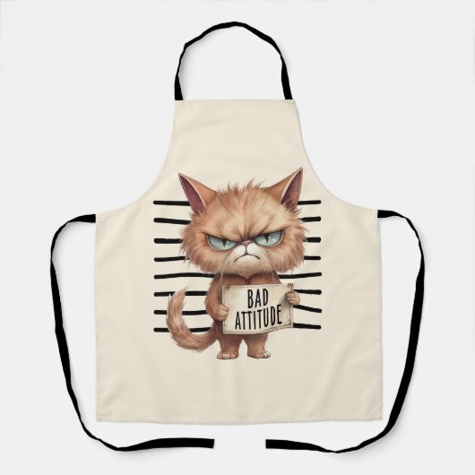 Bad Attitude Cat Mugshot – Grappig katachtig ontwe Schort (Voorkant)