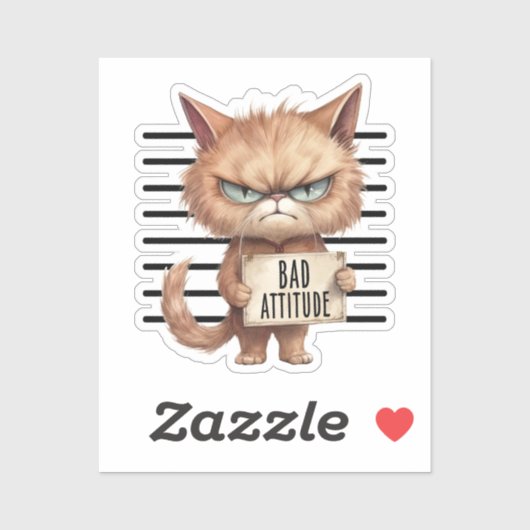 Bad Attitude Cat Mugshot – Grappig katachtig ontwe Sticker (Vel)