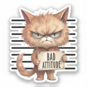 Bad Attitude Cat Mugshot – Grappig katachtig ontwe Sticker