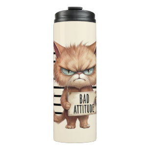 Bad Attitude Cat Mugshot – Grappig katachtig ontwe Thermosbeker