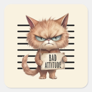 Bad Attitude Cat Mugshot – Grappig katachtig ontwe Vierkante Sticker