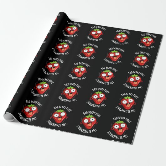 Bad Berry Puns Straw-matize Me Fruit Pun Dark BG Cadeaupapier (Uitgerold)