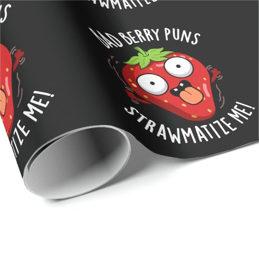 Bad Berry Puns Straw-matize Me Fruit Pun Dark BG Cadeaupapier (Rol Hoek)