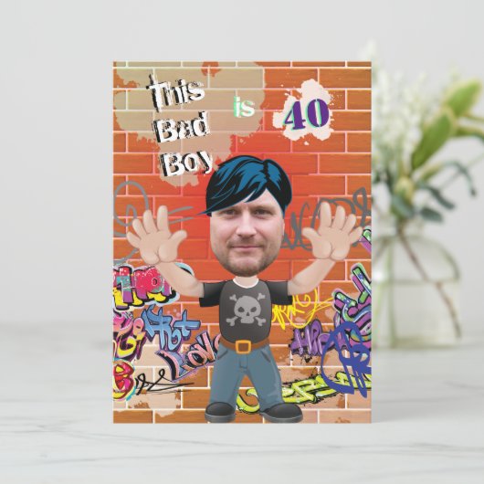Bad Boy 40th Mannen Birthday Funny Face Cut-out Kaart (Staand voorkant)