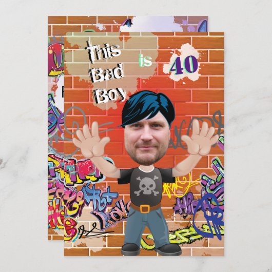 Bad Boy 40th Mannen Birthday Funny Face Cut-out Kaart (Voorkant / Achterkant)