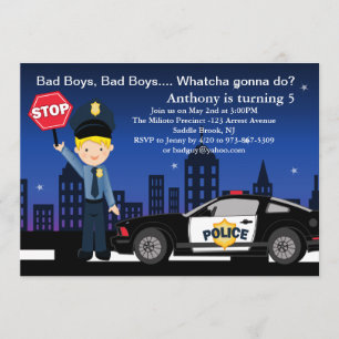 Bad Boys, Bad Boys in City Birthday Invitation Kaart
