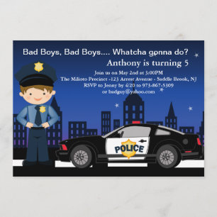 Bad Boys, Bad Boys in City Birthday Invitation Kaart