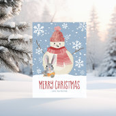 Bad Bunny Rabbit & Snowman Funny Kerstmis Feestdagenkaart