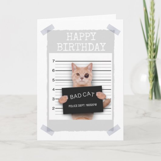 BAD CAT Police Mugshot - HAPPY BIRTHDAY Card Kaart (Voorkant)