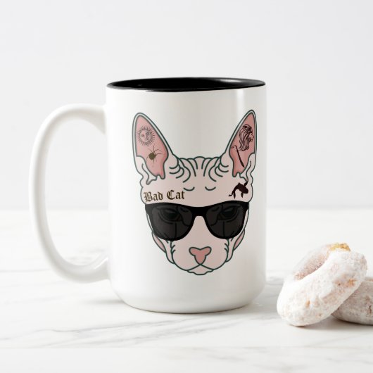Bad Cat Tweekleurige Koffiemok (Met donut)