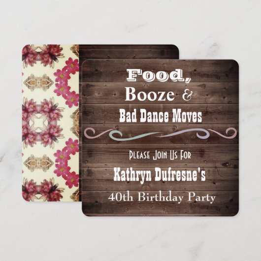 "Bad Dance Moves" Rustic Floral Birthday Invite Kaart (Voorkant / Achterkant)