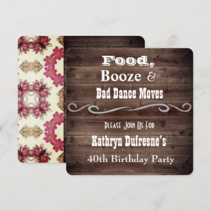 "Bad Dance Moves" Rustic Floral Birthday Invite Kaart