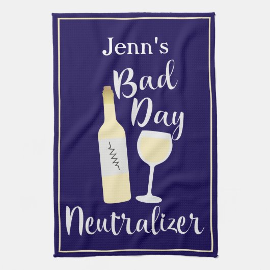 Bad Day Navy Humorous Wine Quote Design Theedoek (Verticaal)